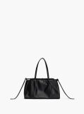 Black Soft Leather Drawstring Hobo Bag  Women
