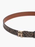 Black TH Monogram Buckle Print Leather Belt  Women