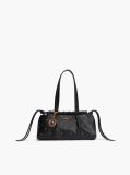 Black Soft Leather Studded Charm Shoulder Bag  Women