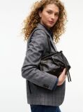 Black Soft Leather Studded Charm Shoulder Bag  Women