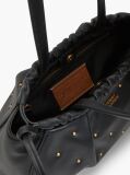 Black Soft Leather Studded Charm Shoulder Bag  Women