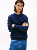 Blue Relaxed Waffle Script Crew Jumper  Men