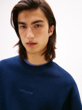 Blue Relaxed Waffle Script Crew Jumper  Men