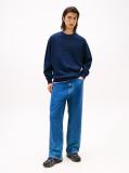Blue Relaxed Waffle Script Crew Jumper  Men