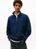 Blue Waffle Knit Quarter-Zip Relaxed Jumper  Men