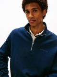 Blue Waffle Knit Quarter-Zip Relaxed Jumper  Men