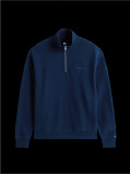 Blue Waffle Knit Quarter-Zip Relaxed Jumper  Men