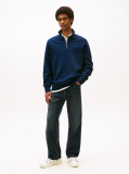 Blue Waffle Knit Quarter-Zip Relaxed Jumper  Men