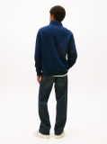 Blue Waffle Knit Quarter-Zip Relaxed Jumper  Men