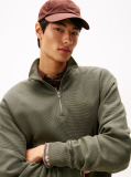 Green Waffle Knit Quarter-Zip Relaxed Jumper  Men