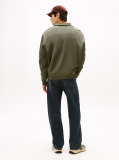 Green Waffle Knit Quarter-Zip Relaxed Jumper  Men