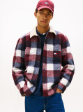 Multi Oversized Fit Check Teddy Collar Overshirt  Men