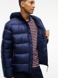 Blue Tonal Logo Hooded Puffer Jacket  Men