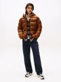 Brown Tonal Logo Hooded Puffer Jacket  Men