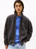 Black Tommy Badge Teddy Zip-Thru Relaxed Sweatshirt  Men