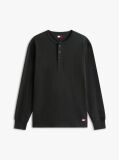 Black Waffle Knit Long Sleeve Henley Top  Men