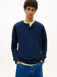 Blue Waffle Knit Long Sleeve Henley Top  Men