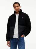 Black Teddy Contrast Texture Relaxed Jacket  Men