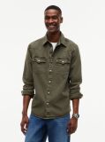 Green Regular Fit Washed Denim Western Shirt  Men