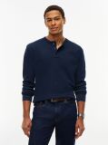 Blue Washed Waffle Knit Henley Long Sleeve T-Shirt  Men