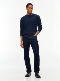 Blue Washed Waffle Knit Henley Long Sleeve T-Shirt  Men