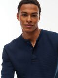 Blue Washed Waffle Knit Henley Long Sleeve T-Shirt  Men