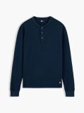 Blue Washed Waffle Knit Henley Long Sleeve T-Shirt  Men