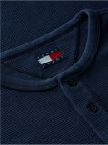 Blue Washed Waffle Knit Henley Long Sleeve T-Shirt  Men