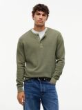 Πράσινο Μακρυμάνικο T-Shirt Με Henley Λαιμόκοψη Και Waffle Πλέξη  Άνδρες