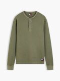 Πράσινο Μακρυμάνικο T-Shirt Με Henley Λαιμόκοψη Και Waffle Πλέξη  Άνδρες