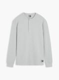 Grey Washed Waffle Knit Henley Long Sleeve T-Shirt  Men