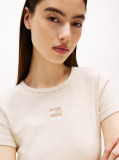 Beige Slim Badge Rib Tee  Women