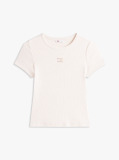 Beige Slim Badge Rib Tee  Women