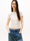 Beige Slim Badge Rib Tee  Women