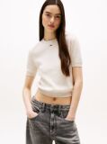 Beige Flag Embroidery Short Sleeve Jumper  Women