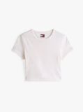 White Slim Fit Cropped Tonal Flag T-Shirt  Women