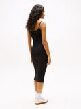 Black Ribbed Spaghetti Strap Bodycon Midi Dress  Women