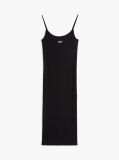 Black Ribbed Spaghetti Strap Bodycon Midi Dress  Women