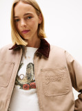 Μπεζ Cropped Τζάκετ Με Appliqué Λογότυπο Και Επένδυση  Γυναίκες