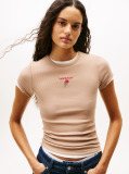 Beige Logo Embroidery Slim T-Shirt  Women