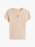Beige Logo Embroidery Slim T-Shirt  Women