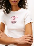 White Logo Ribbed Slim T-Shirt  Women