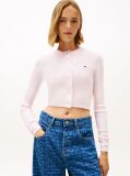 Pink Cropped Crew Neck Slim Cardigan  Women