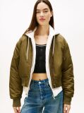 Green Sleeve Pocket Twill Bomber Jacket  Women