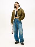 Green Sleeve Pocket Twill Bomber Jacket  Women