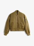 Green Sleeve Pocket Twill Bomber Jacket  Women