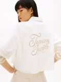 Beige Relaxed Fit Broderie Anglaise Back Logo Shirt  Women