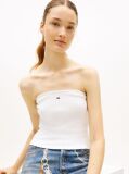 White Ribbed Slim Bandeau Top  Women