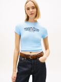 Blue Wavy Flag Ribbed Slim T-Shirt  Women