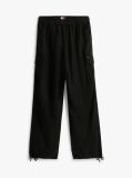 Black Linen Blend Wide Leg Cargo Trousers  Women